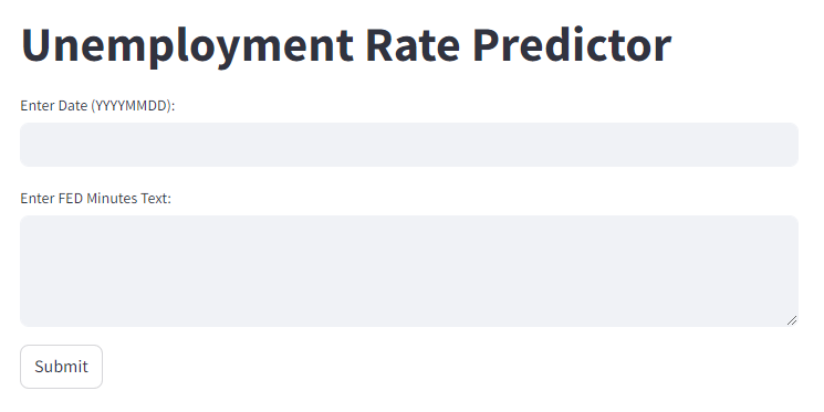 Streamlit web application interface for unemployment prediction